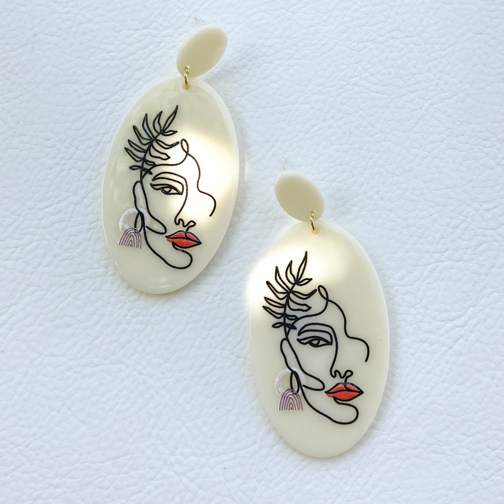 Women's Fashionable Silver Pin Plate Printed Pattern Earrings