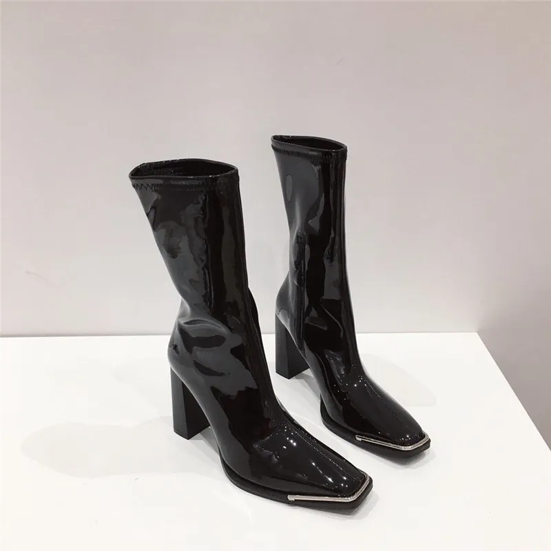 New patent leather ladies knight boots - Short-35