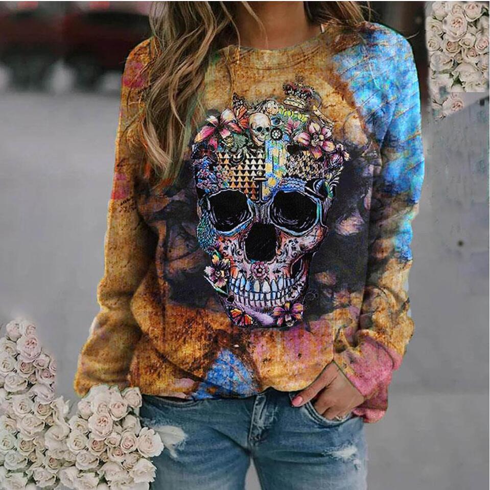 Women's Long Sleeve Skull Print Sweatshirt