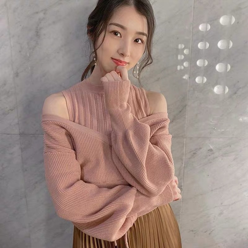 Ladies slim round neck tie solid color base shirt