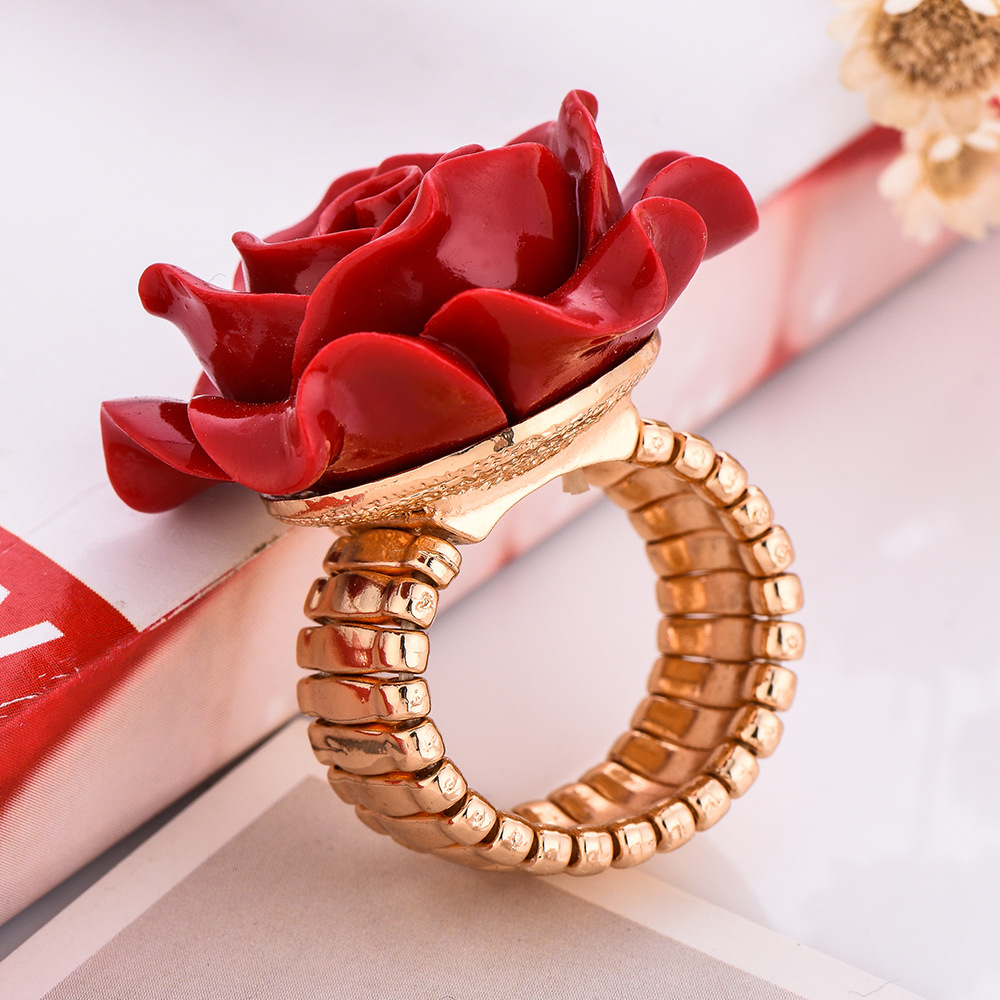 Red rose flower jewelry ring