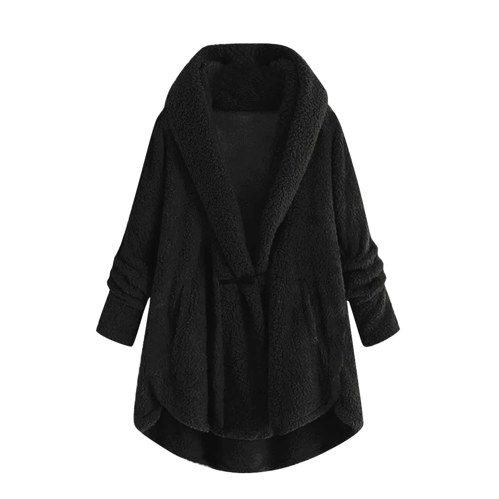 Hooded solid colour casual jacket with horn button plush top - Black