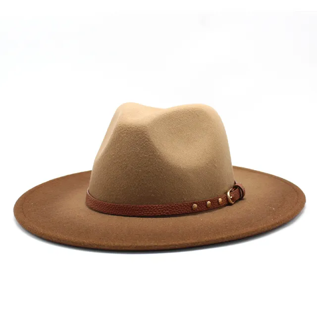 Two tone jazz woolen hat with big brim Brown - Shop at LoveMi