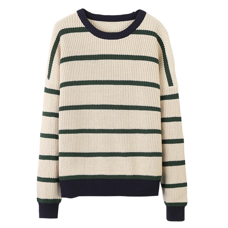 Oversize crew neck striped plus velvet sweater men