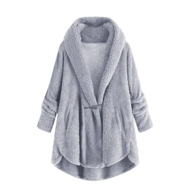 Hooded solid color casual jacket with horn button plush top Grey - Shop at LoveMi