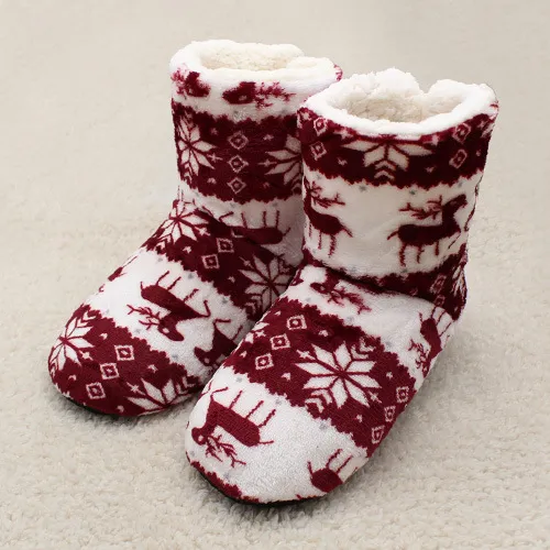 Coral velvet print indoor boots Wine - Shop at LoveMi