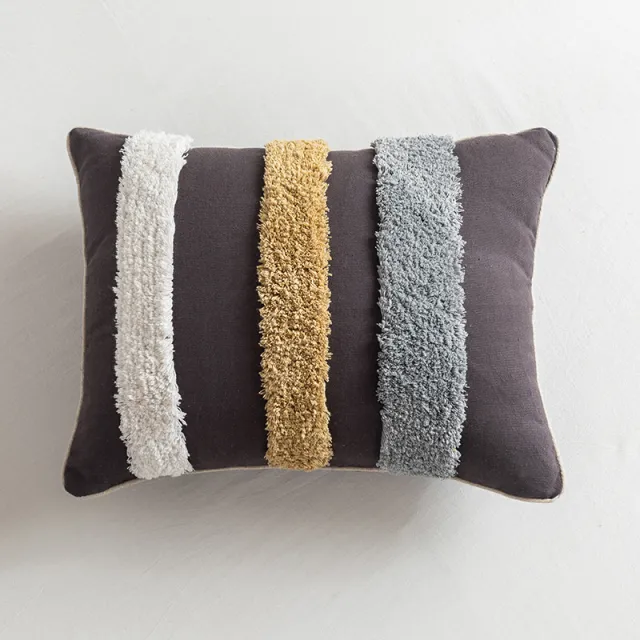 Three dimensional embroidered cotton pillowcase Gray Stripes - Shop at LoveMi