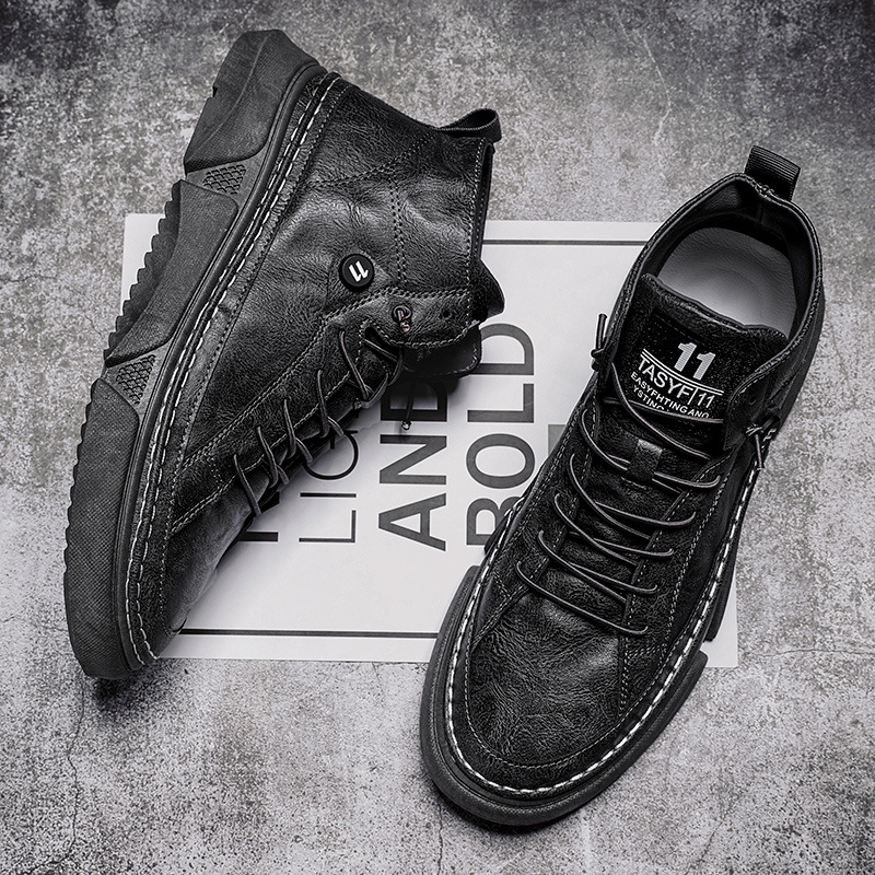 Leather shoes men's short boots board  tooling Martin boots