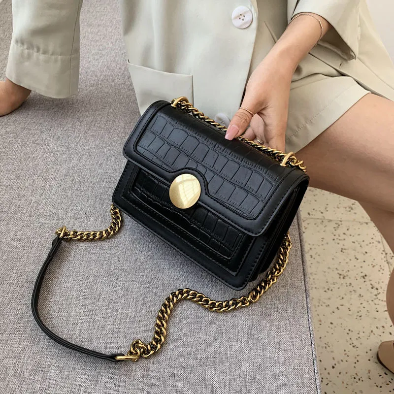 Single shoulder messenger bag chain small square bag - Black