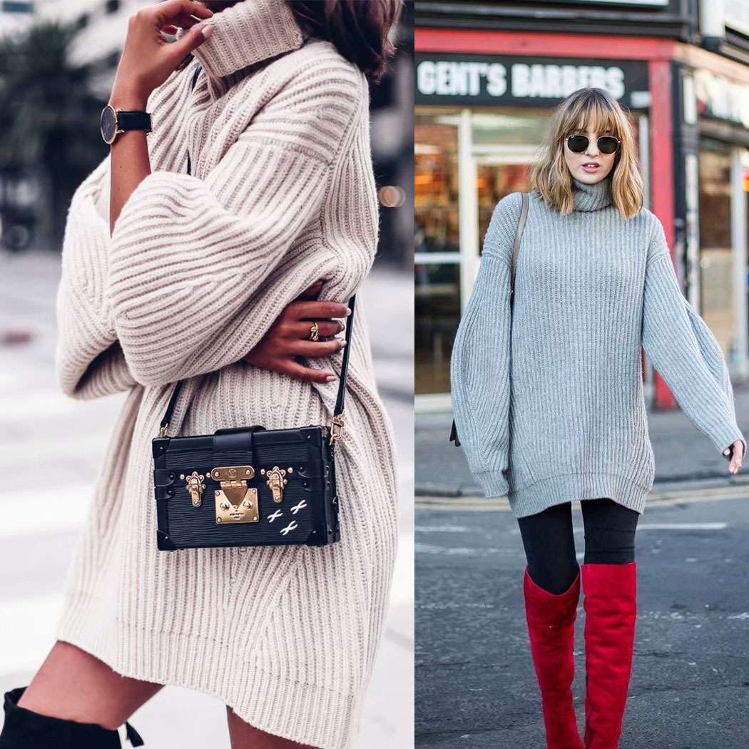 High neck loose wool knit skirt