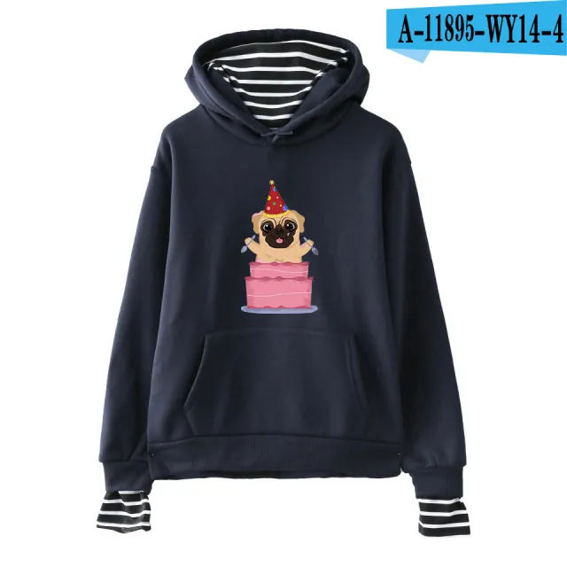 Fake two piece hooded sweater pug A Navy - Shop at LoveMi