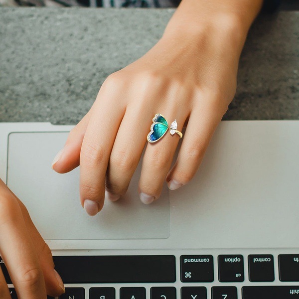 Crystal Teal Butterfly Ring