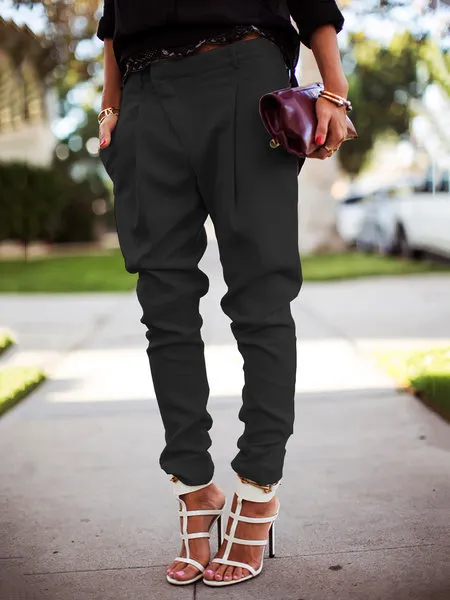 Solid color pocket high waist harem pants Black - Shop at LoveMi