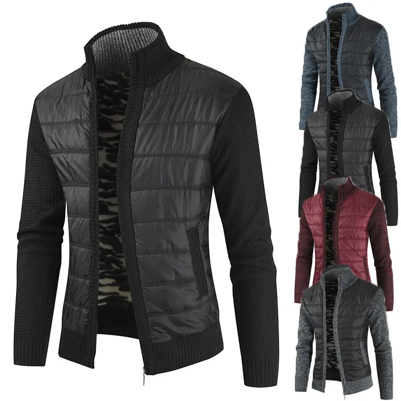 Men's patchwork colorblock stand collar cardigan