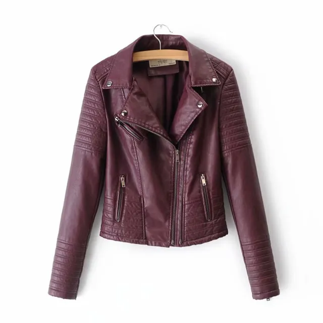 Slim European and American motorcycle leather jacket Red - Shop at LoveMi