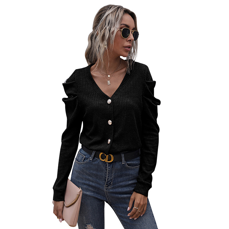 Casual short cardigan women's slim V-neck knitted jacket