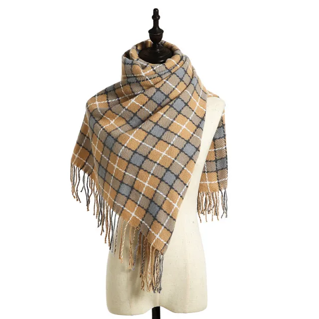 Faux wool shawl ladies warm knitted scarf Khaki - Shop at LoveMi