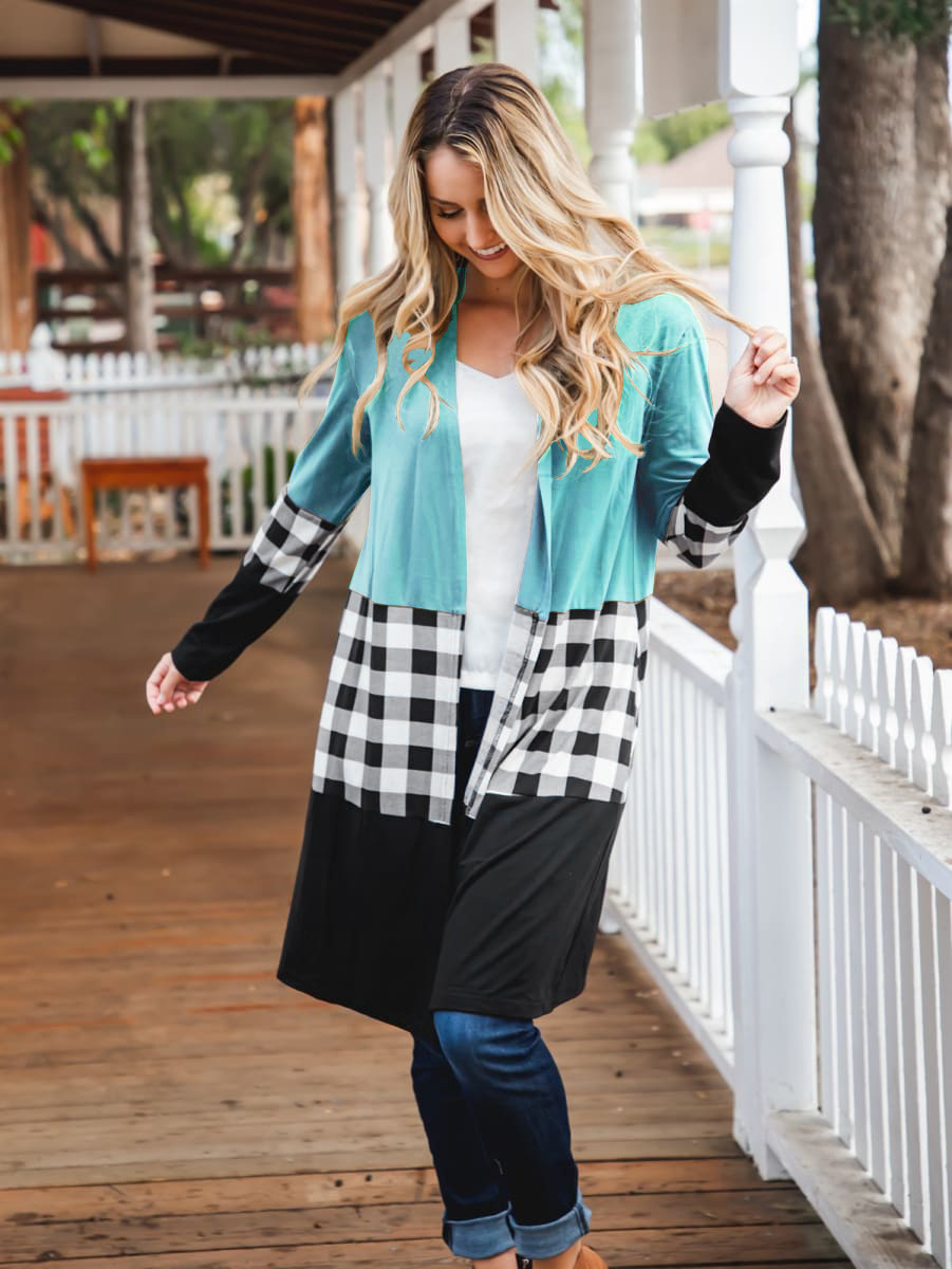 Printed top casual long-sleeved mid-length cardigan