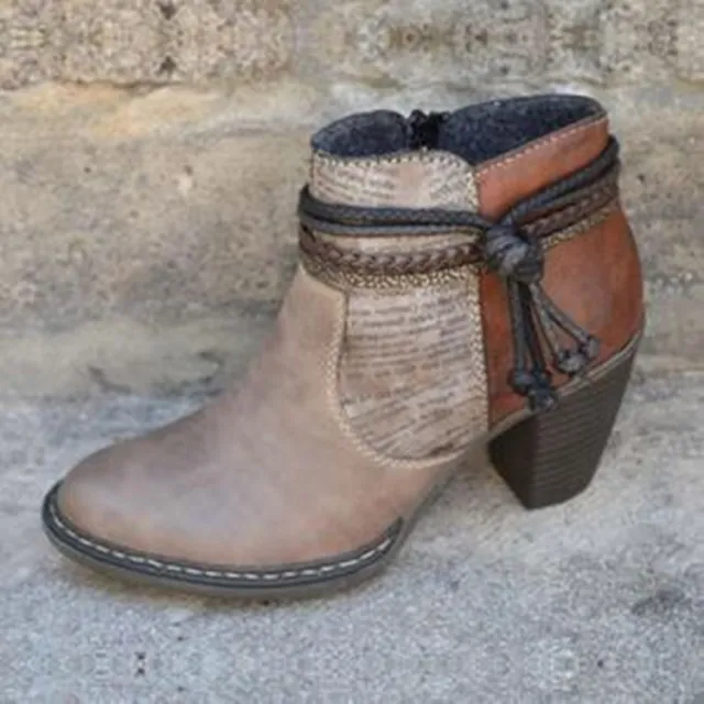 Martin boots with buckle mid block heel round toe short boots Grey - Shop at LoveMi