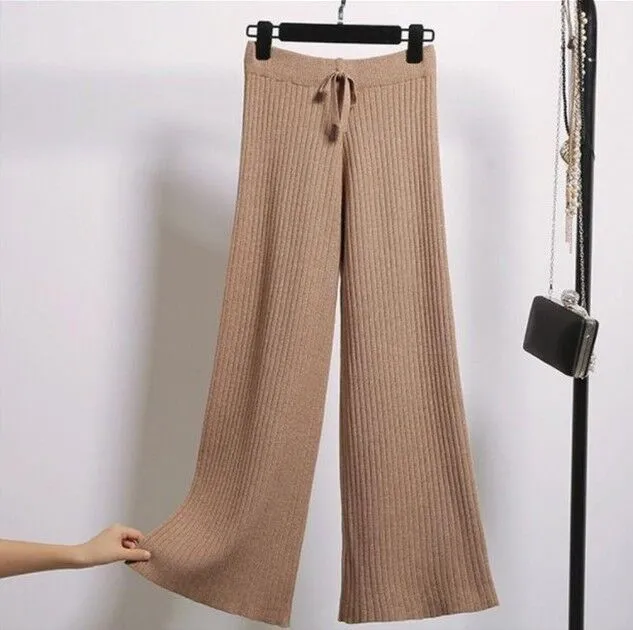 Drop knit wide leg pants Khaki - Shop at LoveMi