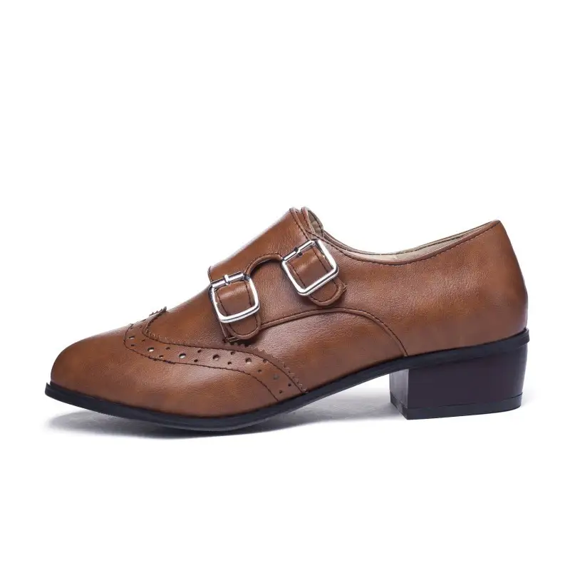 Retro belt buckle mid mouth women's shoes