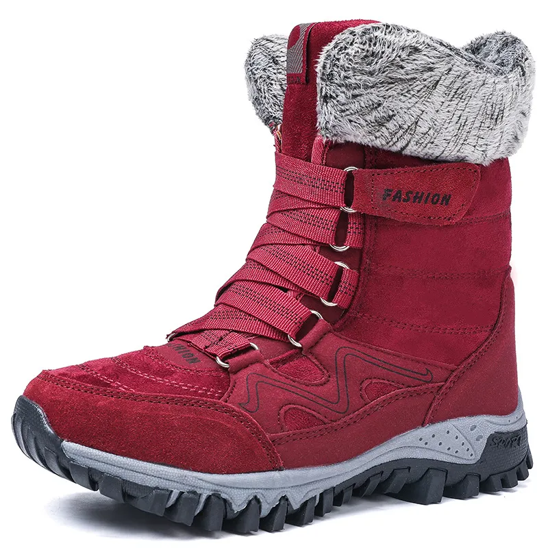 Snow boots high-top plus velvet padded non-slip cotton boots - Claret-35.