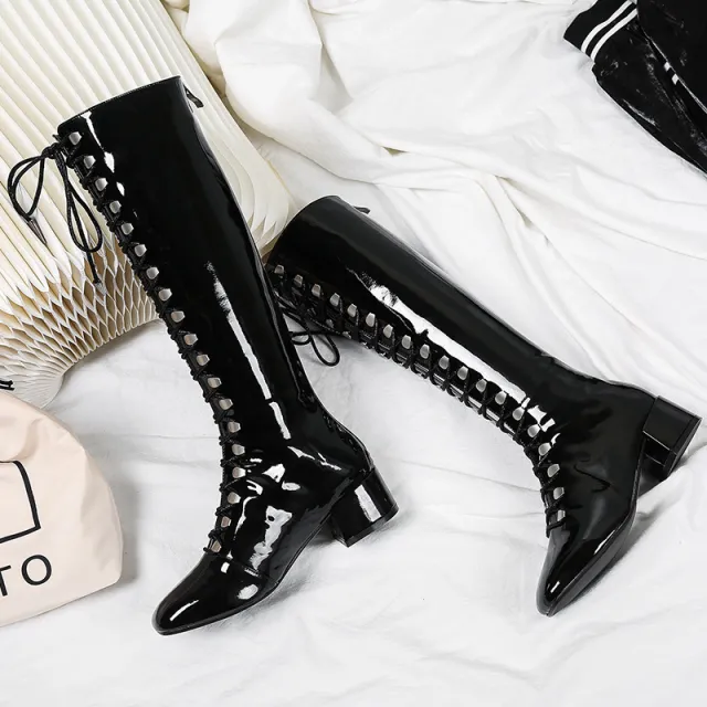 Patent leather lace up Martin boots Black - Shop at LoveMi