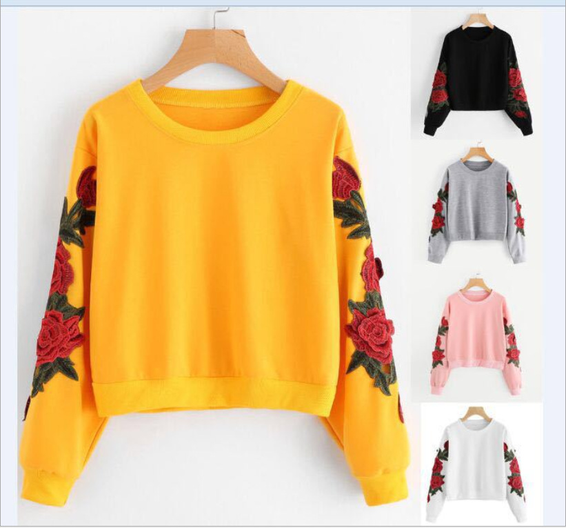 Spring and autumn new embroidered round neck sweater