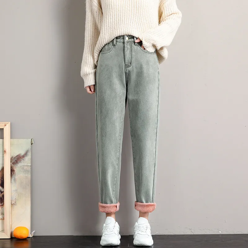 Straight high waist loose jeans - Army Green