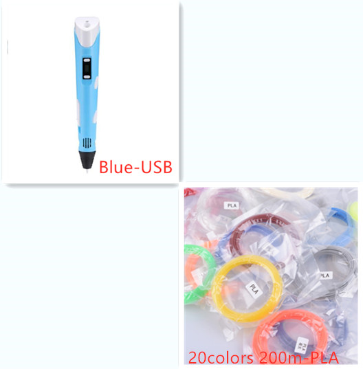 3D print pen 3D pen two generation graffiti 3D stereoscopic paintbrush children puzzle painting toys Blue set USB