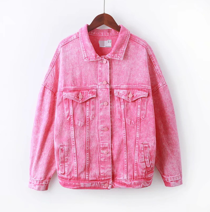 Pink fried flower denim jacket