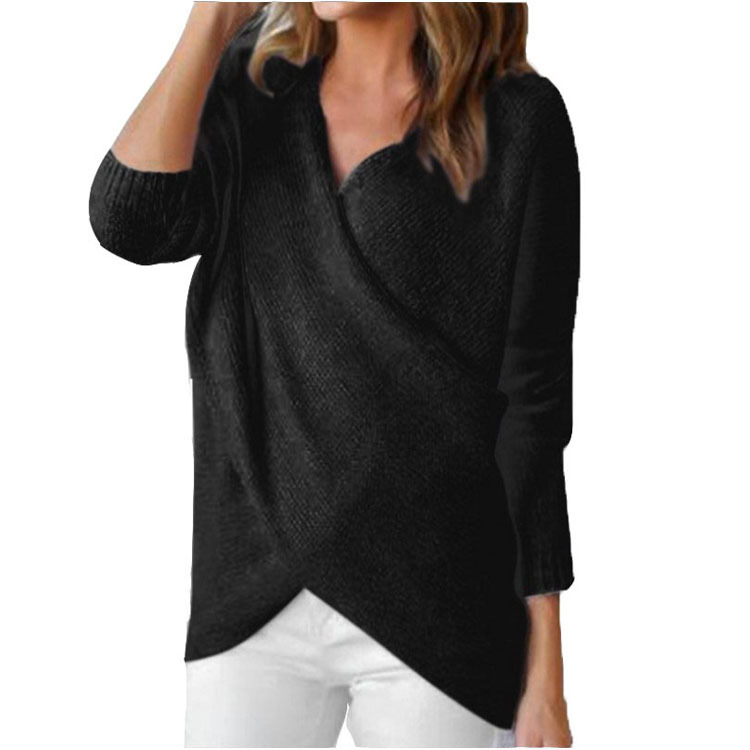 V-neck cross long-sleeved knitted sweater women