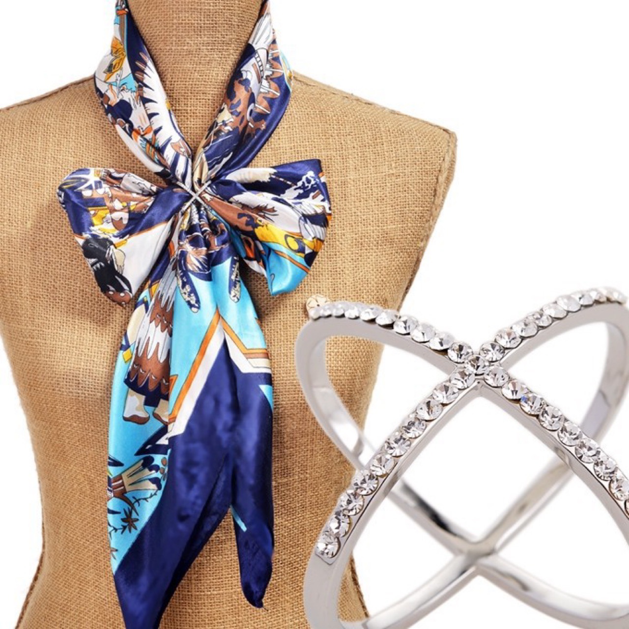 Cross cutout diamond-studded scarf button