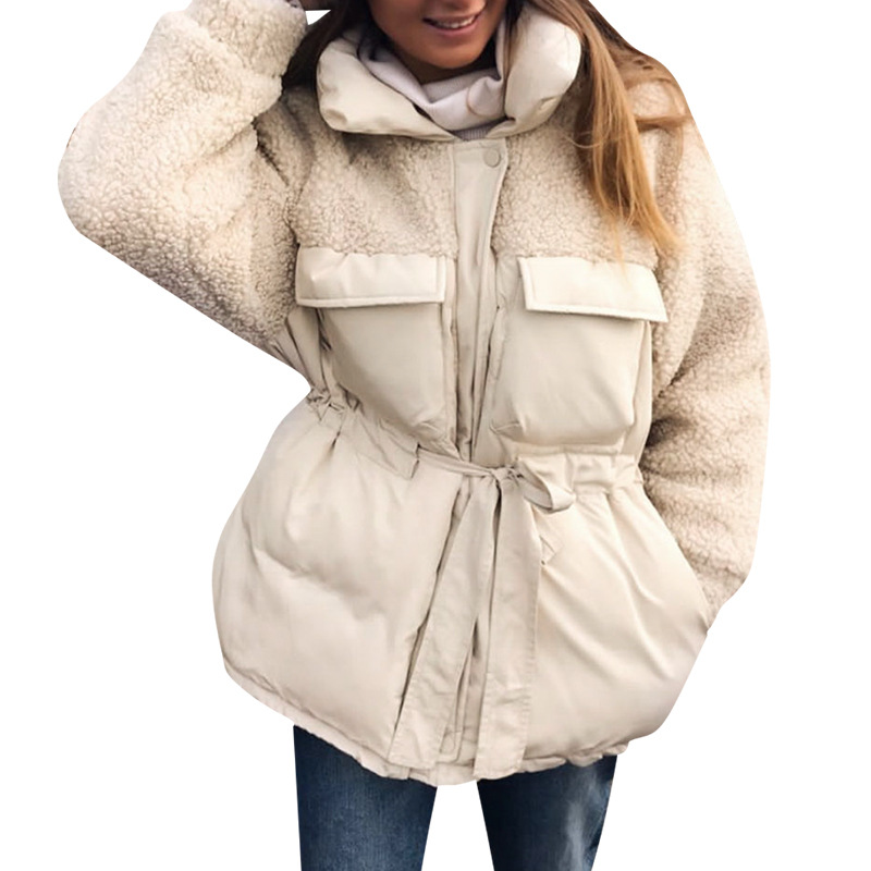 Belt stitching thick warm jacket fashion all-match casual coat