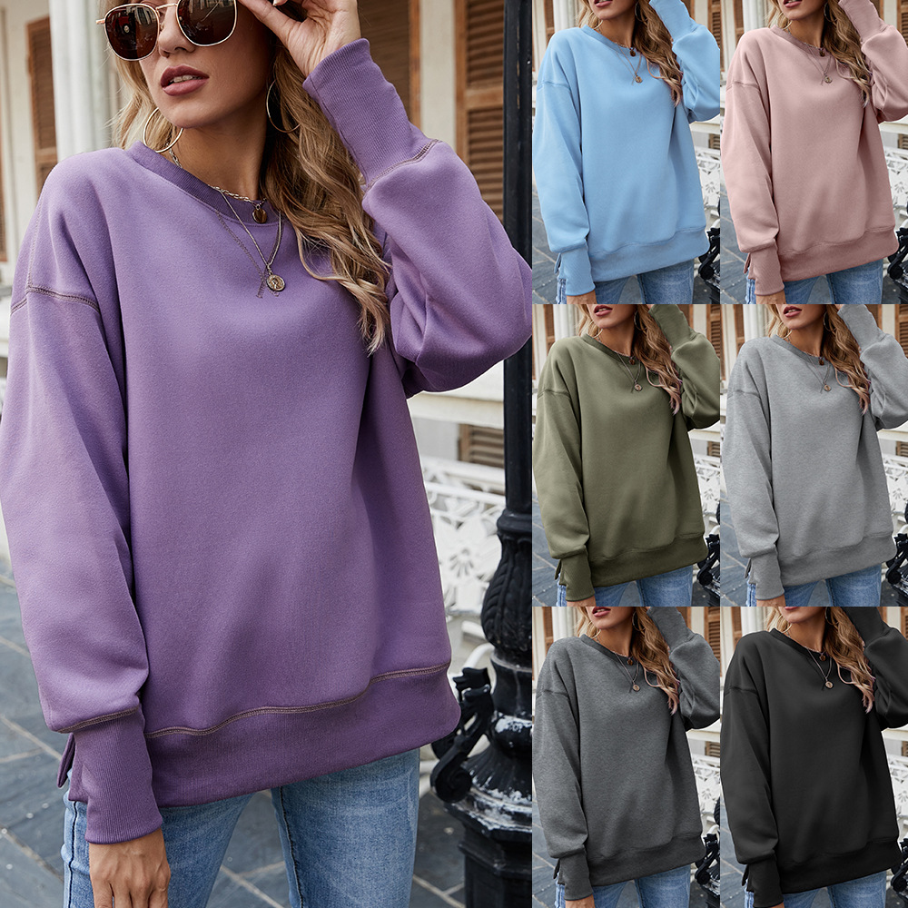 Women's split hem round neck pullover sweater