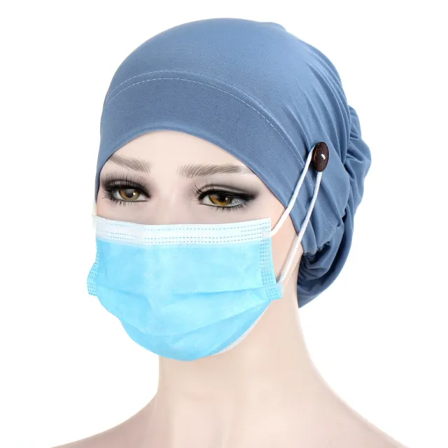 Button imitation Muslim bottom cap Denim Blue - Shop at LoveMi