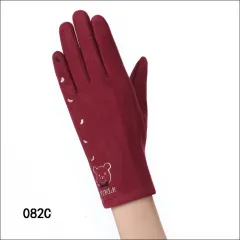 Touch screen gloves winter windproof suede - Wine - View 1