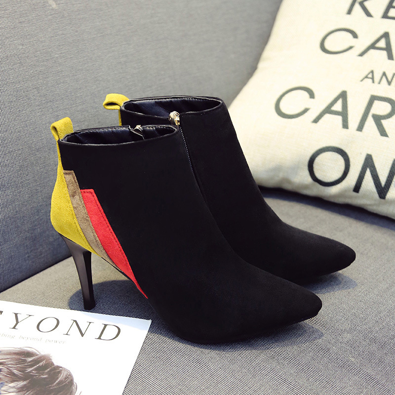 Suede color block stiletto boots