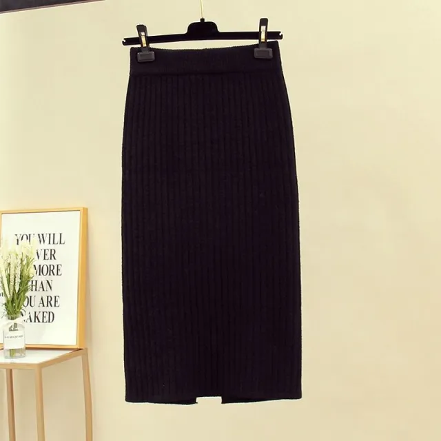 Korean women's high waist split knit skirt Black - Shop at LoveMi