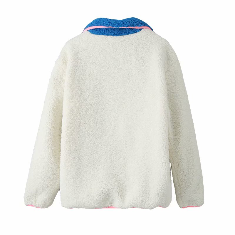 All-match polar fleece contrast zipper coat