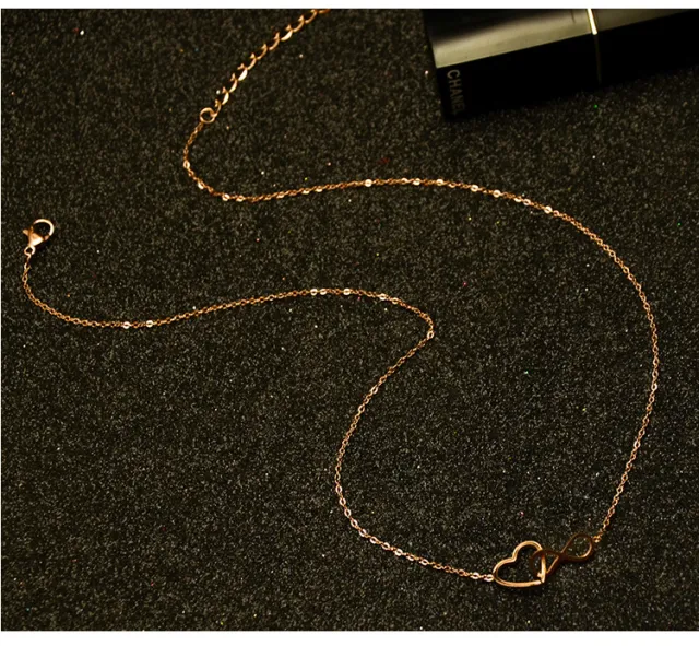 Hollow heart shaped clavicle chain stainless steel rose gold necklace Rose Gold - Shop at LoveMi