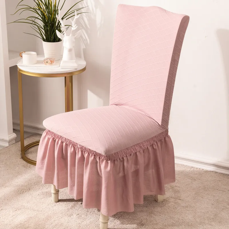 Knitted household elastic one-piece dining chair cushion set simple hotel stool cover dining table chair cover universal European style - Pink