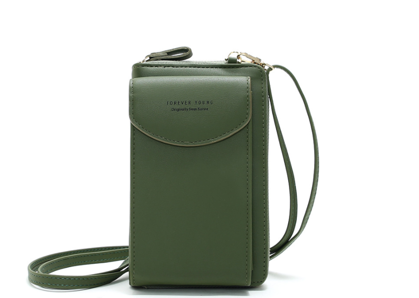 Mobile phone bag zipper women diagonal bag Green - Shop at LoveMi