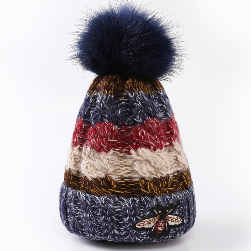 Four color knitted hat and velvet hat Navy Blue - Shop at LoveMi