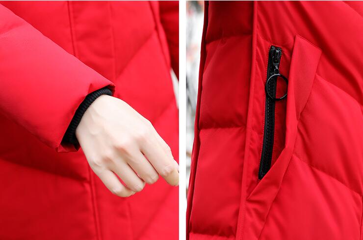 Hooded white duck down mid-length down jacket