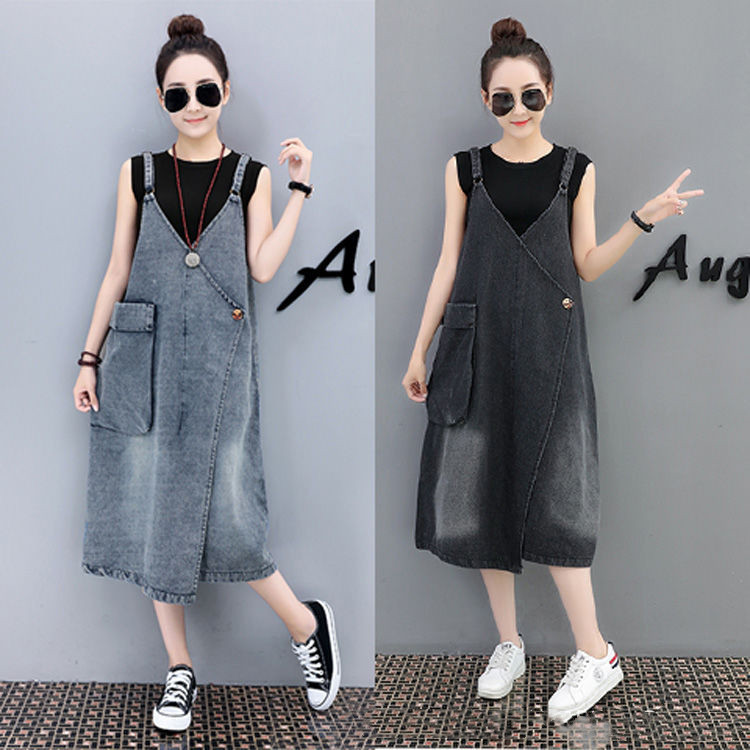 Denim suspender skirt women's one-piece dress loose all-match dress