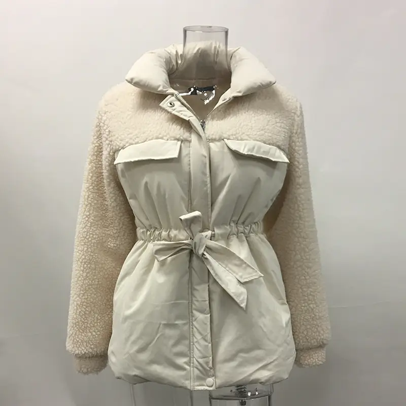 Belt stitching thick warm jacket fashion all-match casual coat
