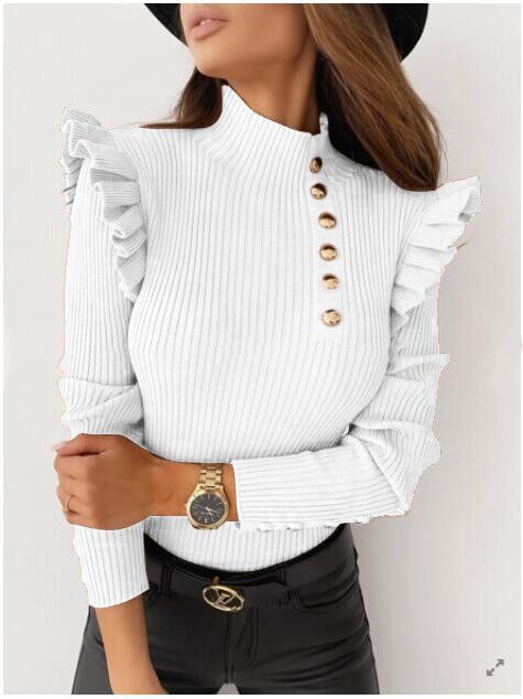 Fall/winter ruffled long-sleeved button blouse bottoming shirt women