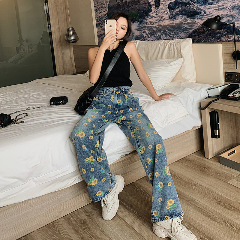 Women's trousers small daisy jeans wide leg pants