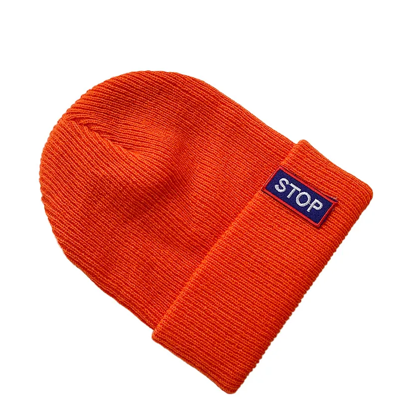 Autumn and winter adult candy color label knitted hat - Orange